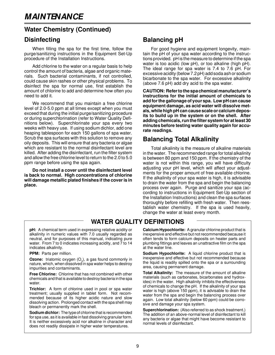 Jacuzzi Z101 owner manual Water Chemistry Disinfecting, Balancing pH, Balancing Total Alkalinity 