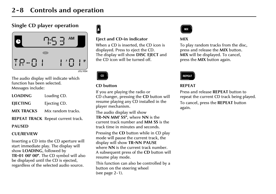 Jaguar JJM 18 03 24/22 manual Single CD player operation 