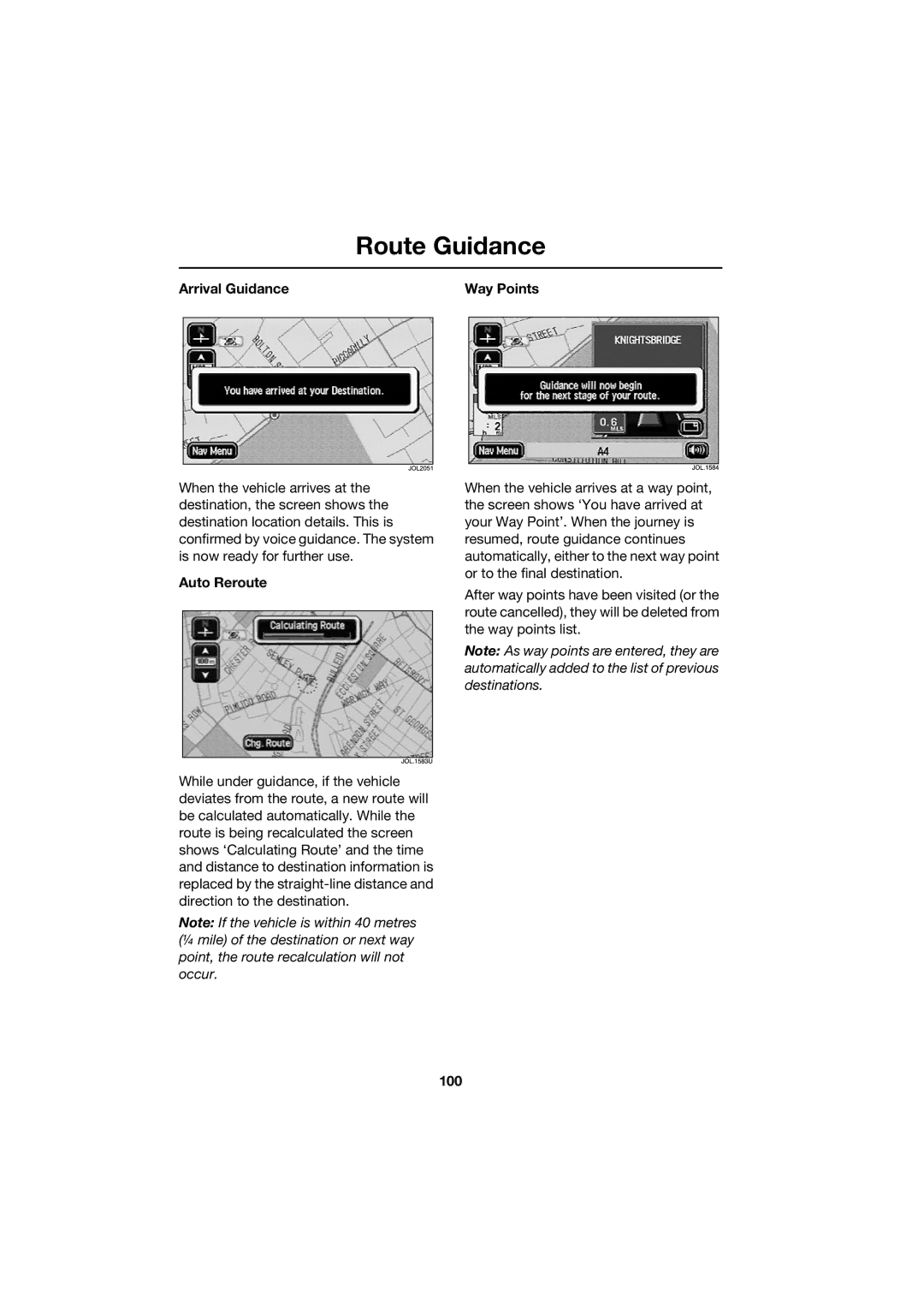 Jaguar JJM 18 42 26 701 manual Arrival Guidance Way Points, Auto Reroute, 100 