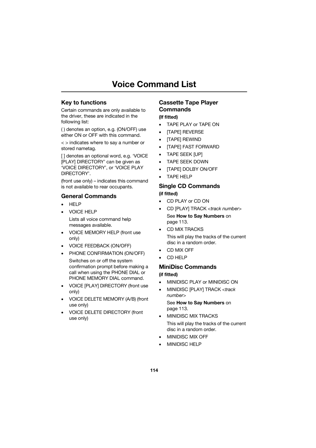 Jaguar JJM 18 42 26 701 manual Voice Command List 