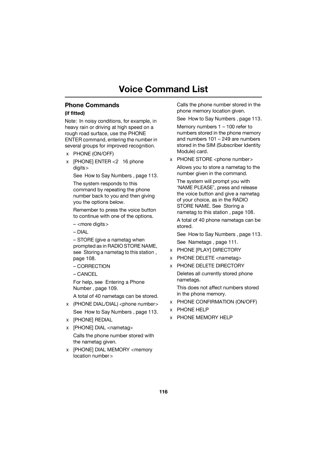 Jaguar JJM 18 42 26 701 manual Phone Commands, 116 