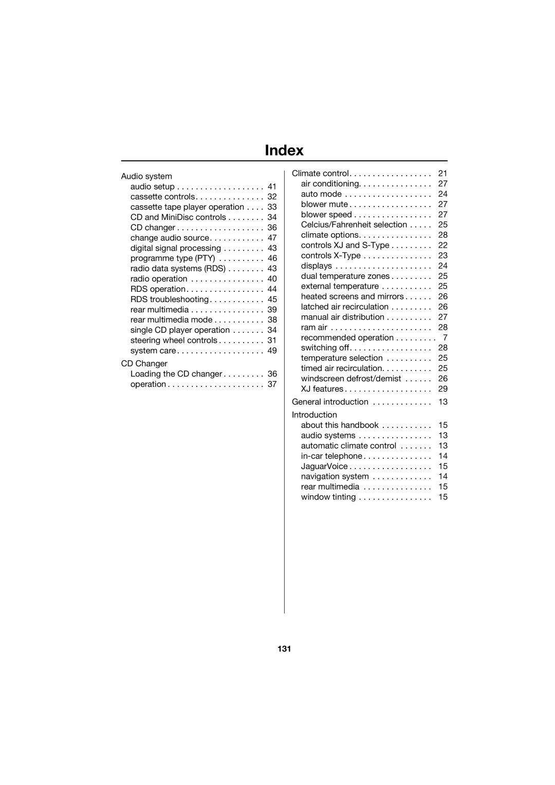 Jaguar JJM 18 42 26 701 manual Index, 131 