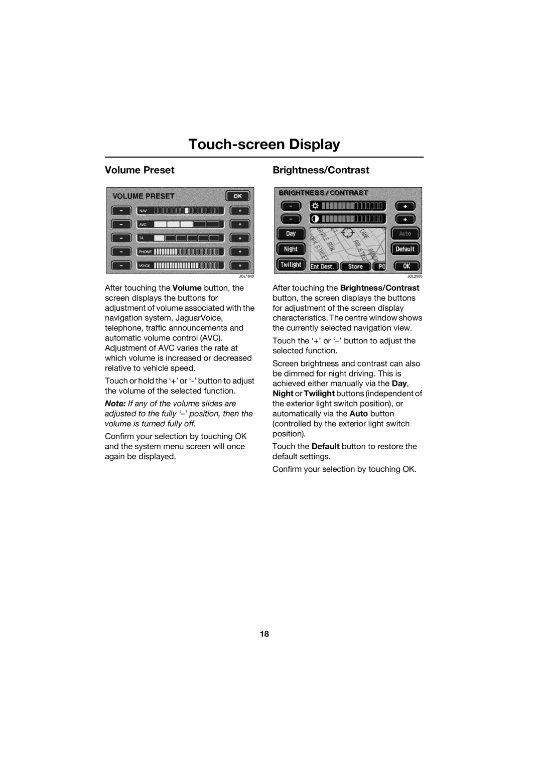 Jaguar JJM 18 42 26 701 manual Volume Preset Brightness/Contrast 