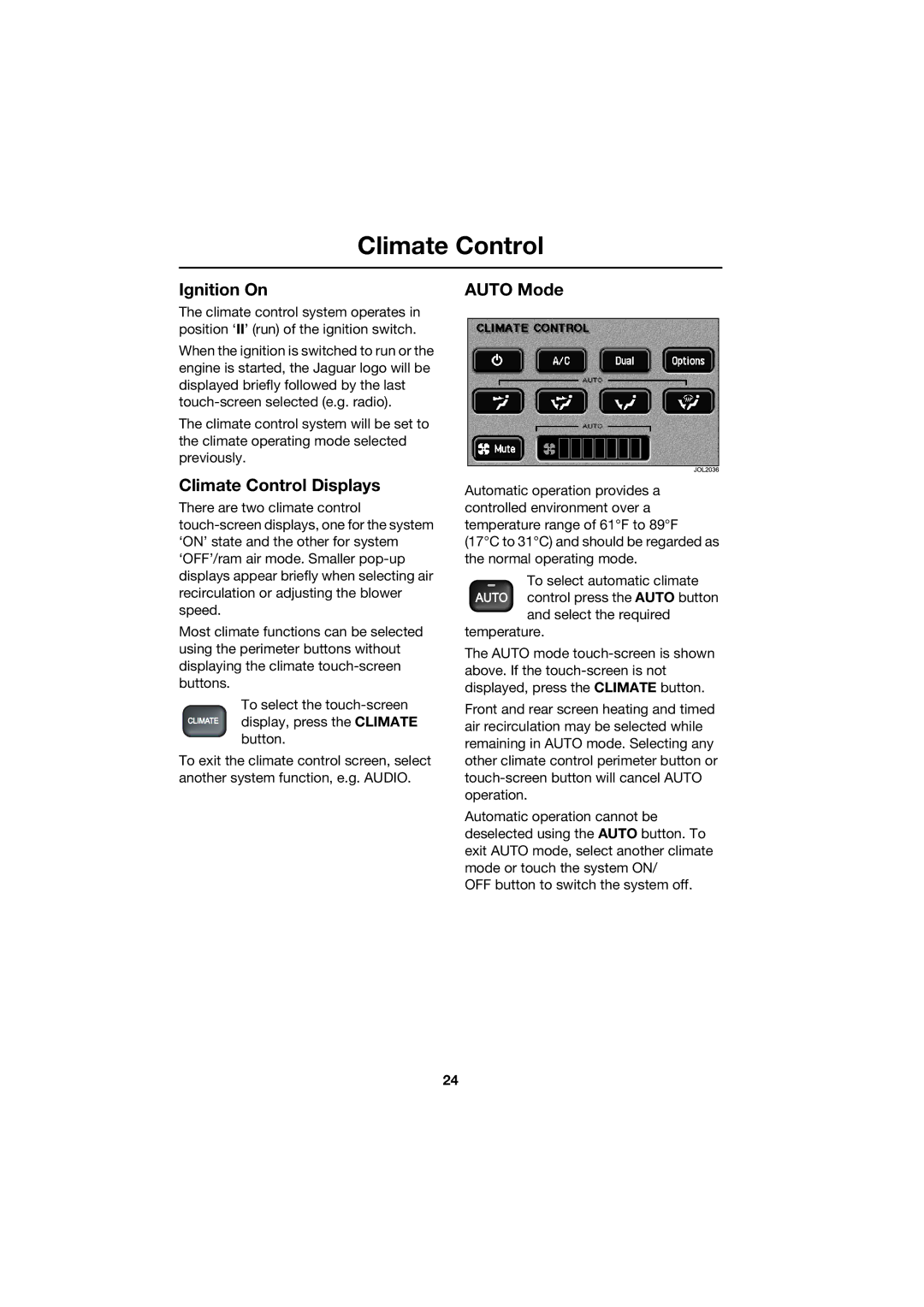 Jaguar JJM 18 42 26 701 manual Ignition On, Climate Control Displays, Auto Mode 