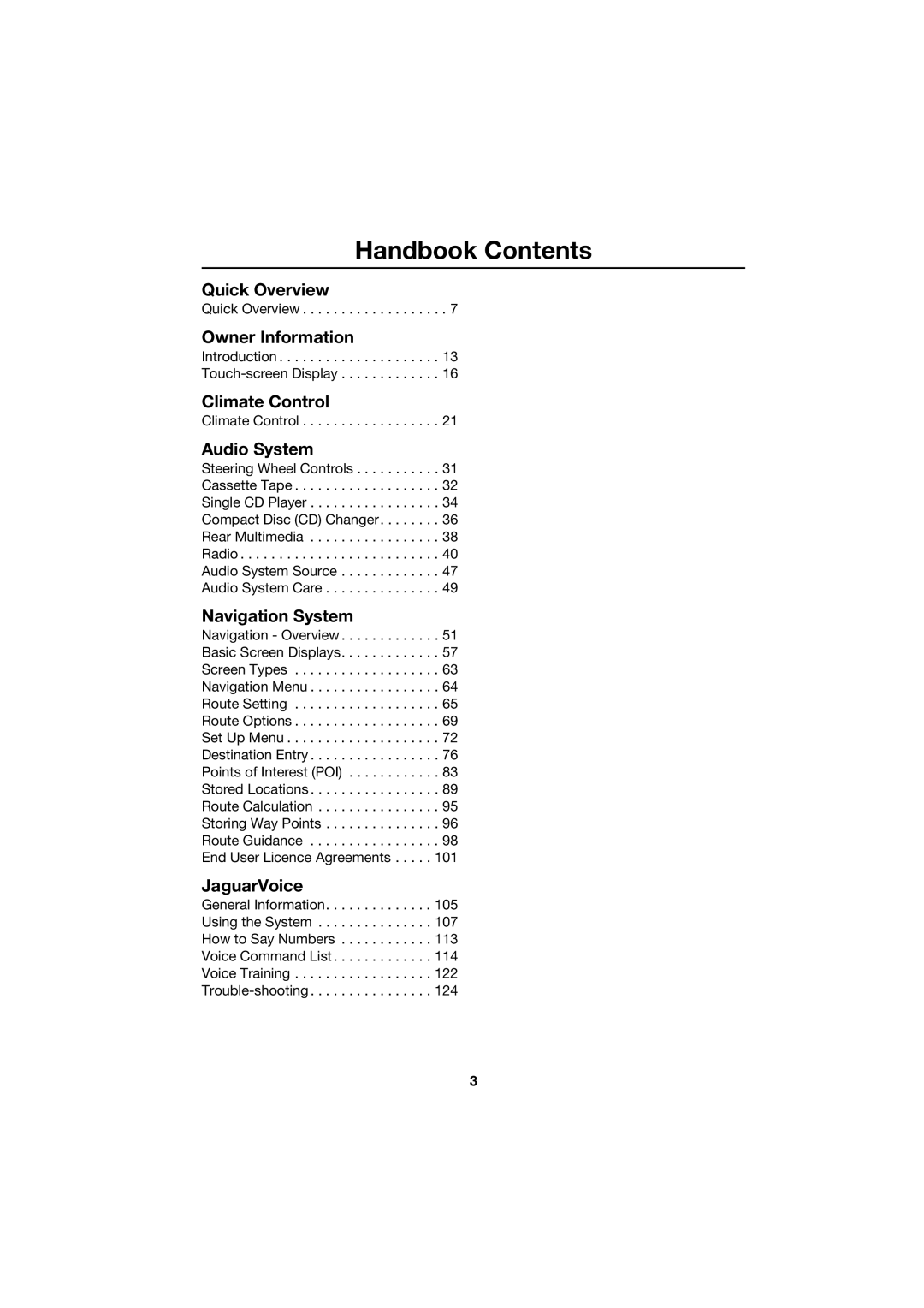 Jaguar JJM 18 42 26 701 manual Handbook Contents 