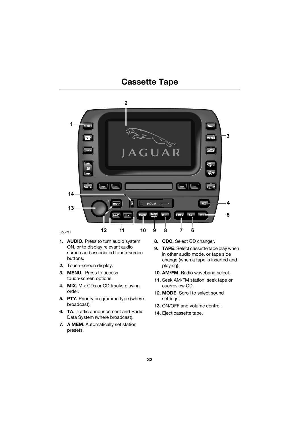 Jaguar JJM 18 42 26 701 manual Cassette Tape 