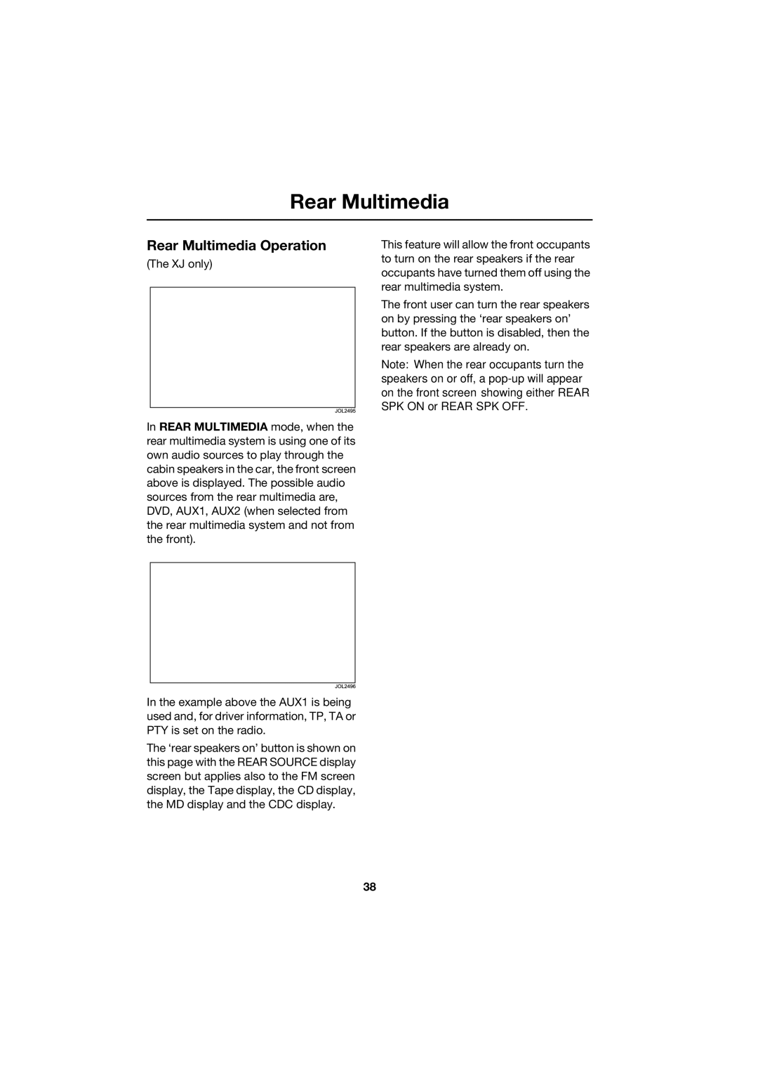 Jaguar JJM 18 42 26 701 manual Rear Multimedia Operation 