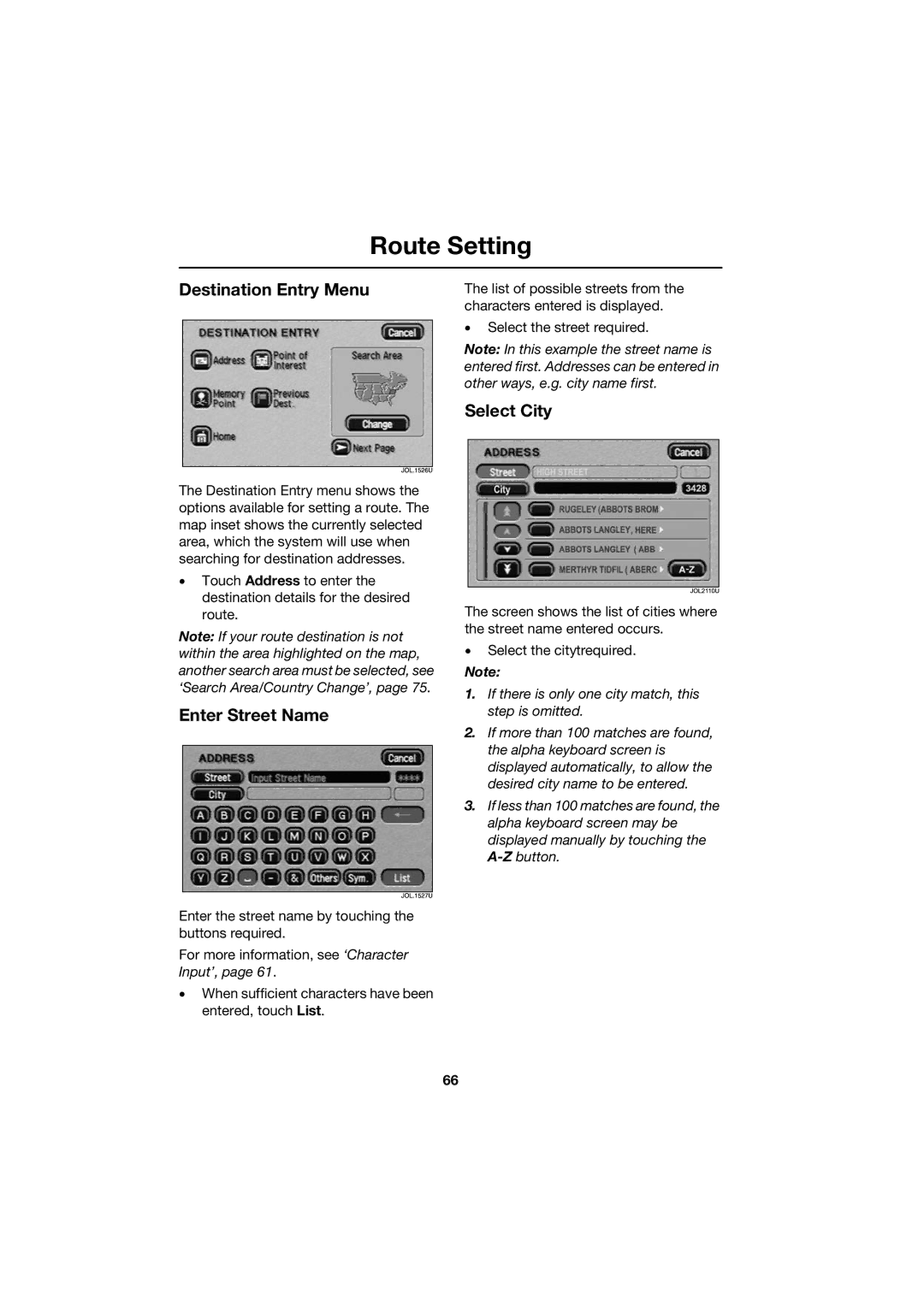 Jaguar JJM 18 42 26 701 manual Destination Entry Menu, Enter Street Name, Select City 