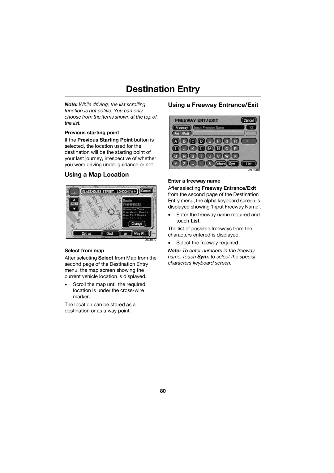 Jaguar JJM 18 42 26 701 manual Using a Map Location, Using a Freeway Entrance/Exit, Select from map, Enter a freeway name 