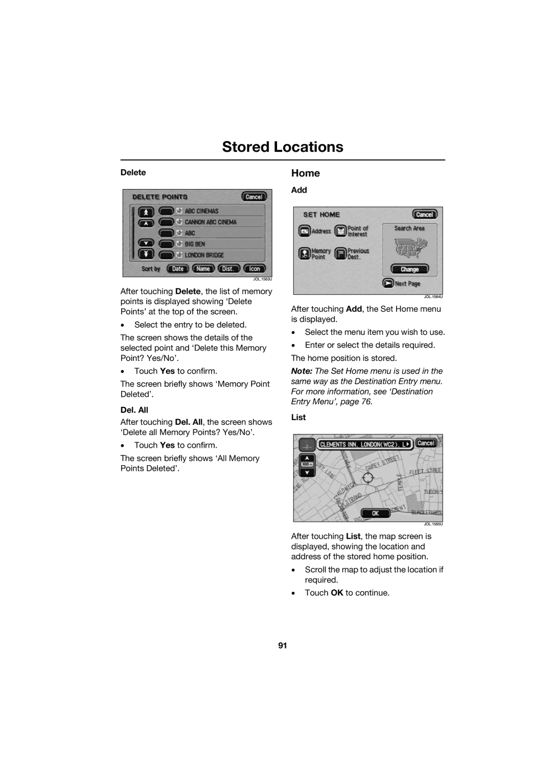 Jaguar JJM 18 42 26 701 manual Home, Delete, Del. All, Add 