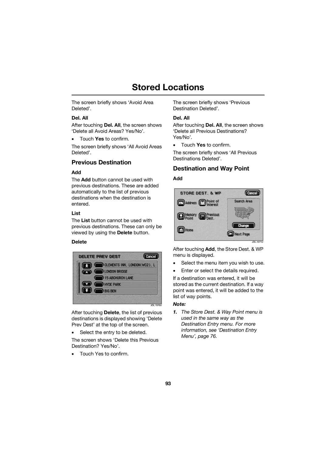 Jaguar JJM 18 42 26 701 manual Previous Destination, Destination and Way Point 