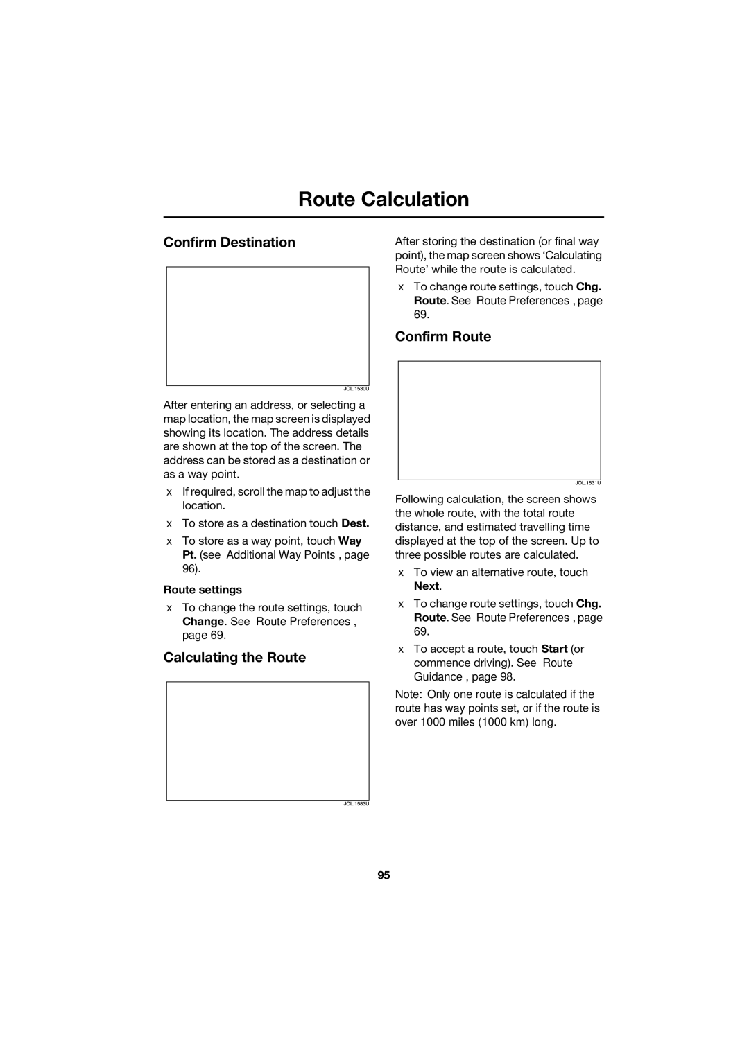 Jaguar JJM 18 42 26 701 manual Route Calculation, Calculating the Route, Confirm Route, Route settings 