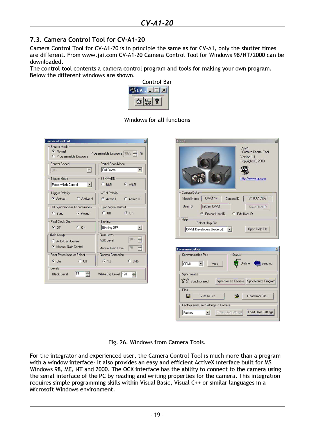 JAI operation manual Camera Control Tool for CV-A1-20 