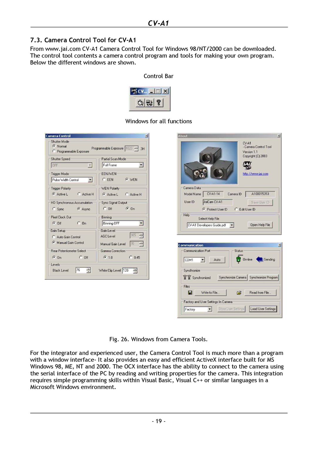 JAI operation manual Camera Control Tool for CV-A1 