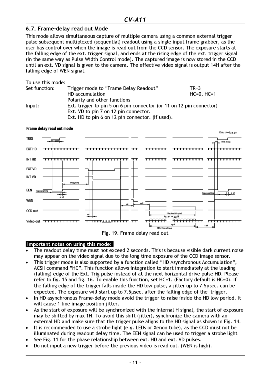 JAI CV-A11 operation manual Frame-delay read out Mode, Frame delay read out 