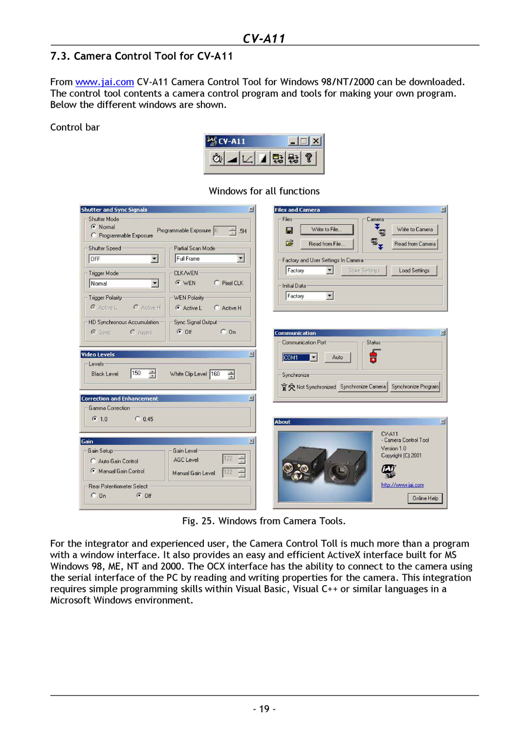 JAI operation manual Camera Control Tool for CV-A11 