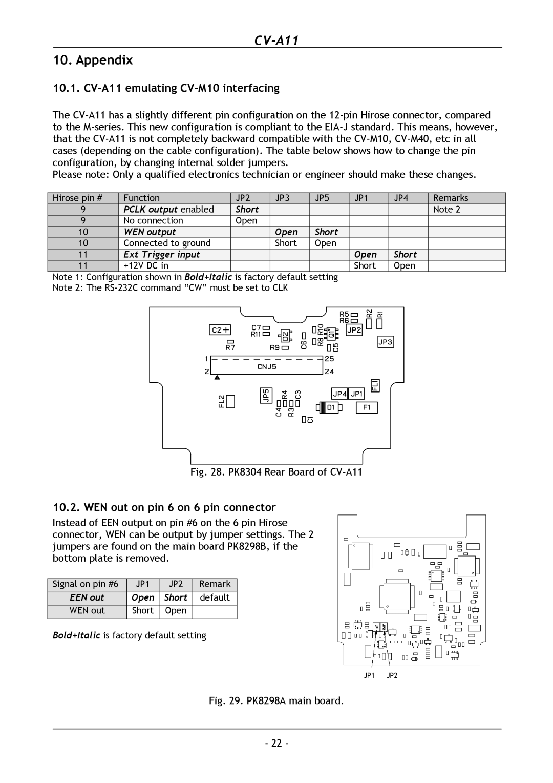 JAI operation manual Appendix, CV-A11 emulating CV-M10 interfacing, WEN out on pin 6 on 6 pin connector 