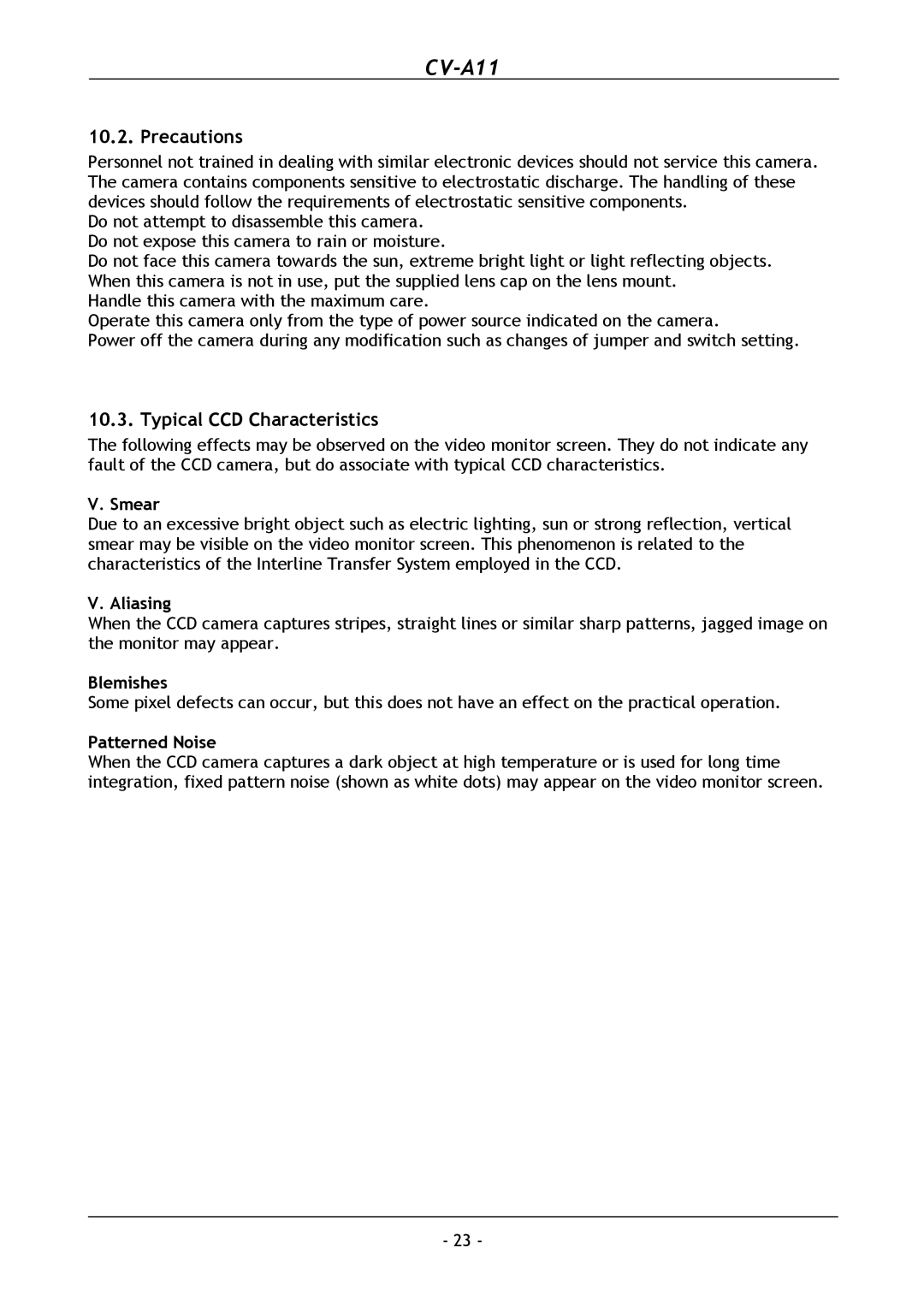 JAI CV-A11 operation manual Precautions, Typical CCD Characteristics 