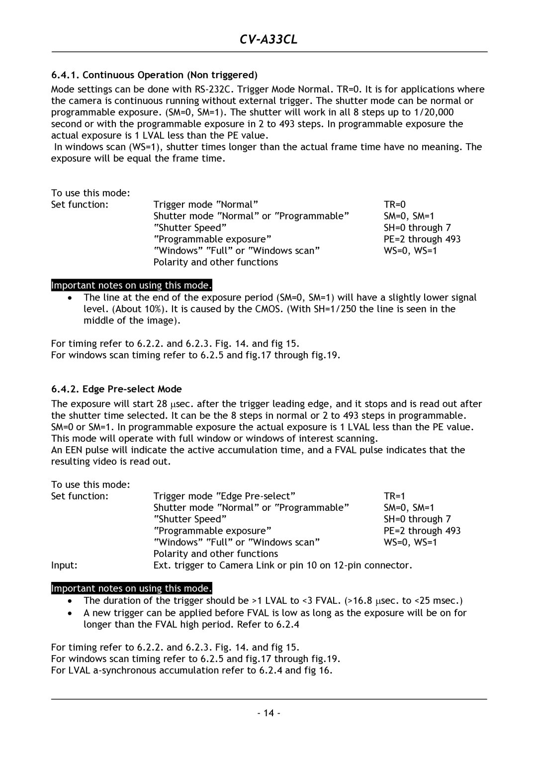 JAI CV-A33CL operation manual Continuous Operation Non triggered, Edge Pre-select Mode 