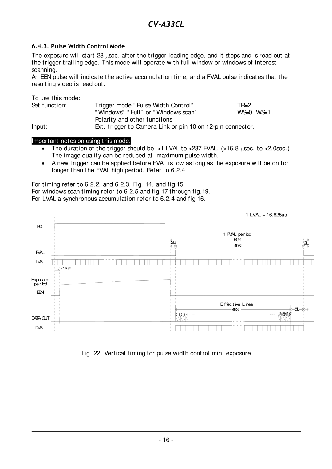 JAI CV-A33CL operation manual Pulse Width Control Mode, Vertical timing for pulse width control min. exposure 