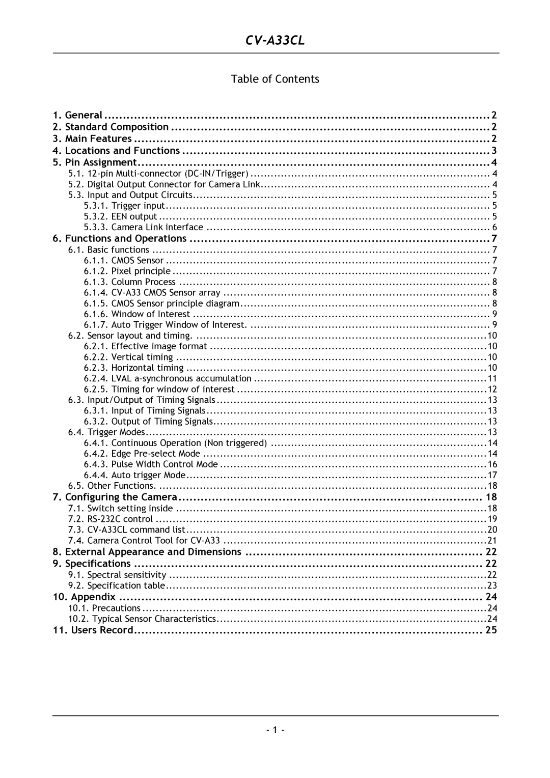 JAI CV-A33CL operation manual 