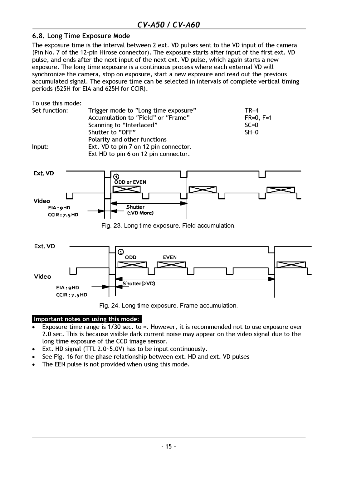 JAI CV-A50, CV-A60 operation manual Long Time Exposure Mode, Long time exposure. Field accumulation 
