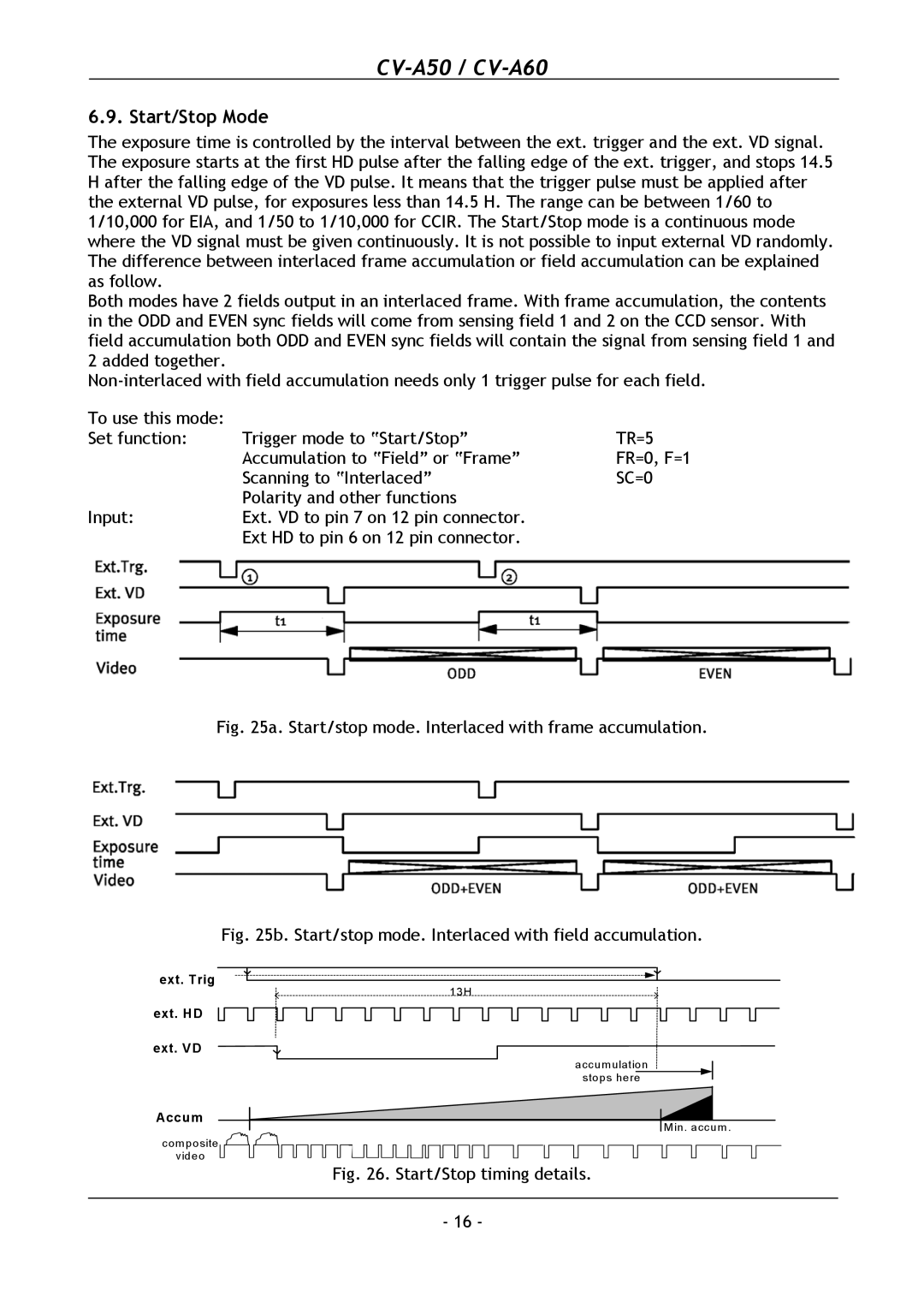 JAI CV-A60, CV-A50 operation manual Start/Stop Mode, Start/stop mode. Interlaced with frame accumulation 