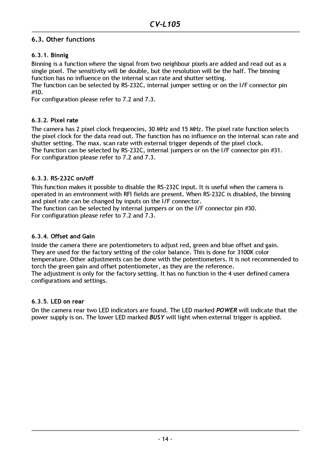 JAI CV-L105 operation manual Other functions 