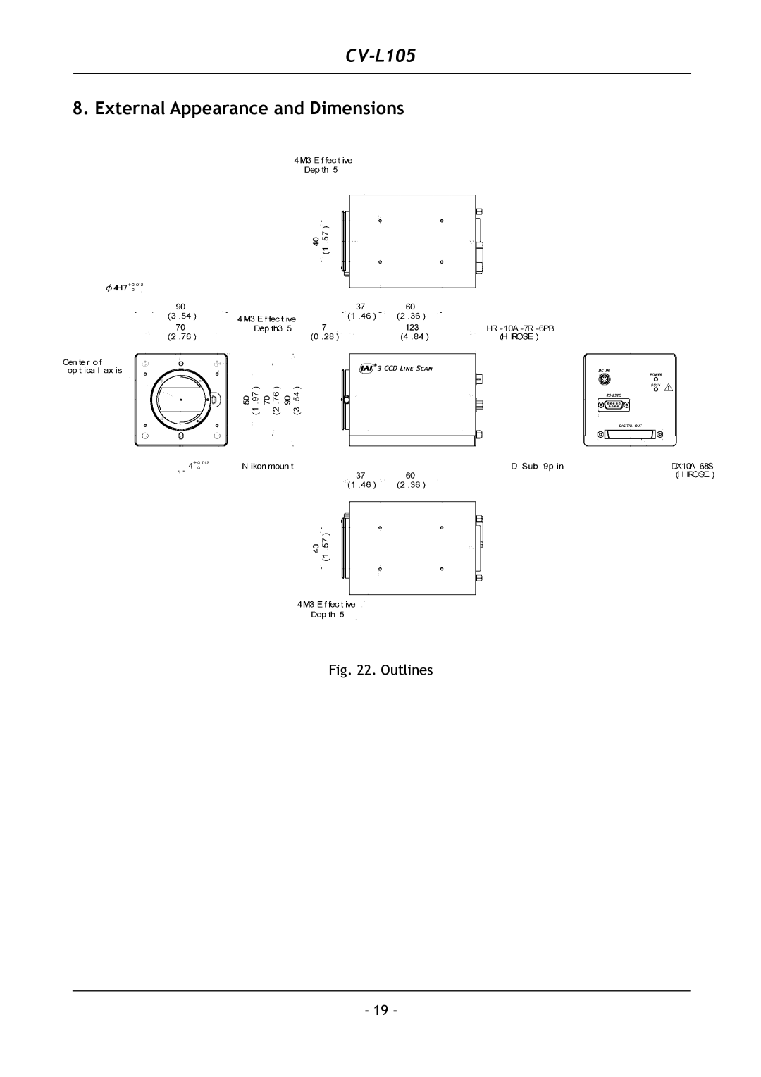 JAI CV-L105 operation manual External Appearance and Dimensions, Outlines 