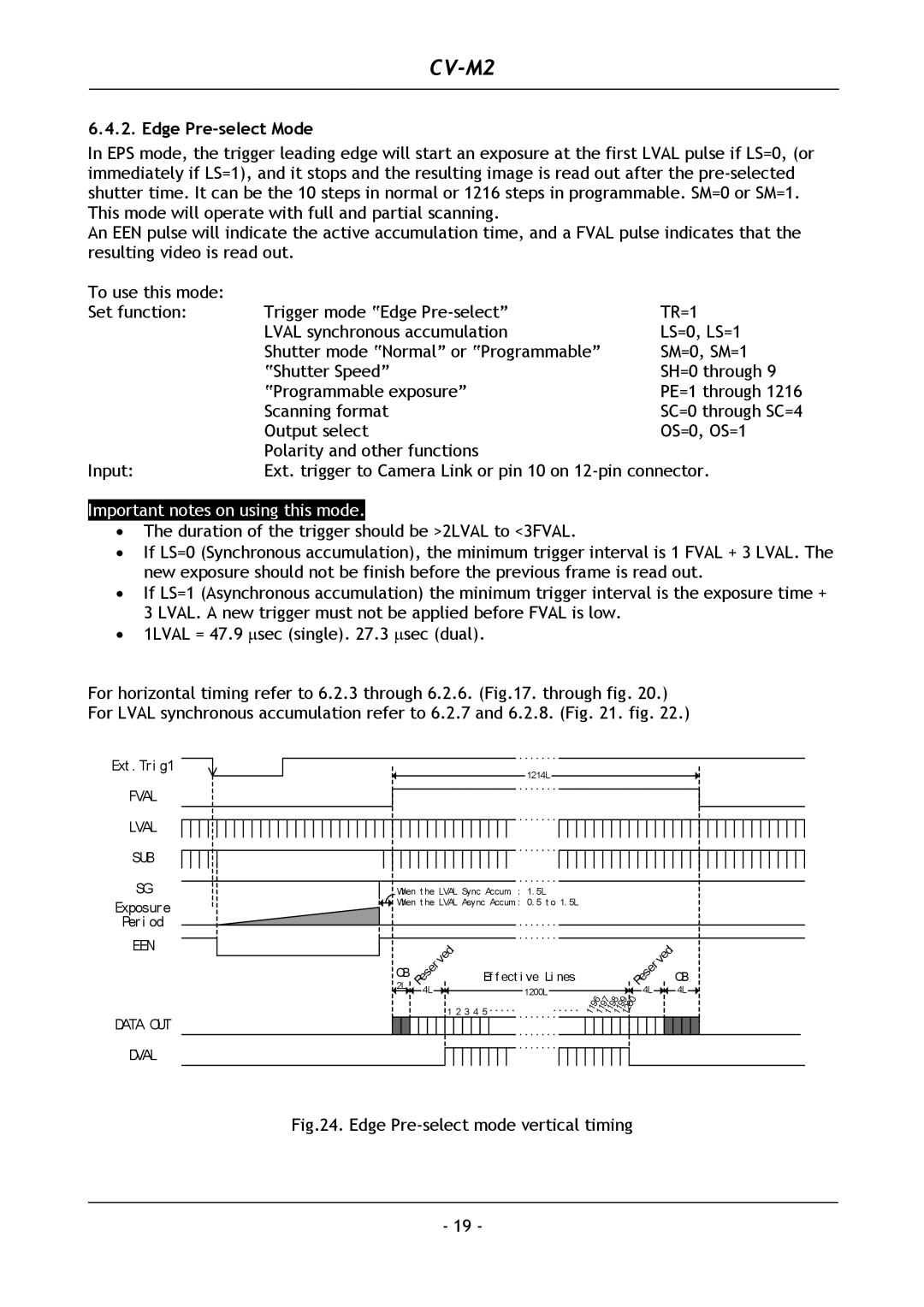 JAI CV-M2 operation manual Edge Pre-select Mode, Edge Pre-select mode vertical timing 