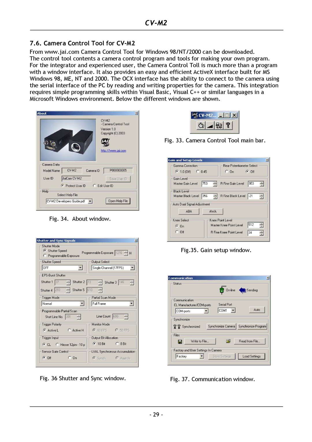 JAI operation manual Camera Control Tool for CV-M2, Camera Control Tool main bar 