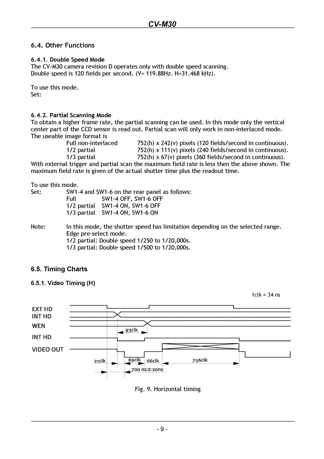 JAI CV-M30 operation manual Other Functions, Double Speed Mode, Partial Scanning Mode 