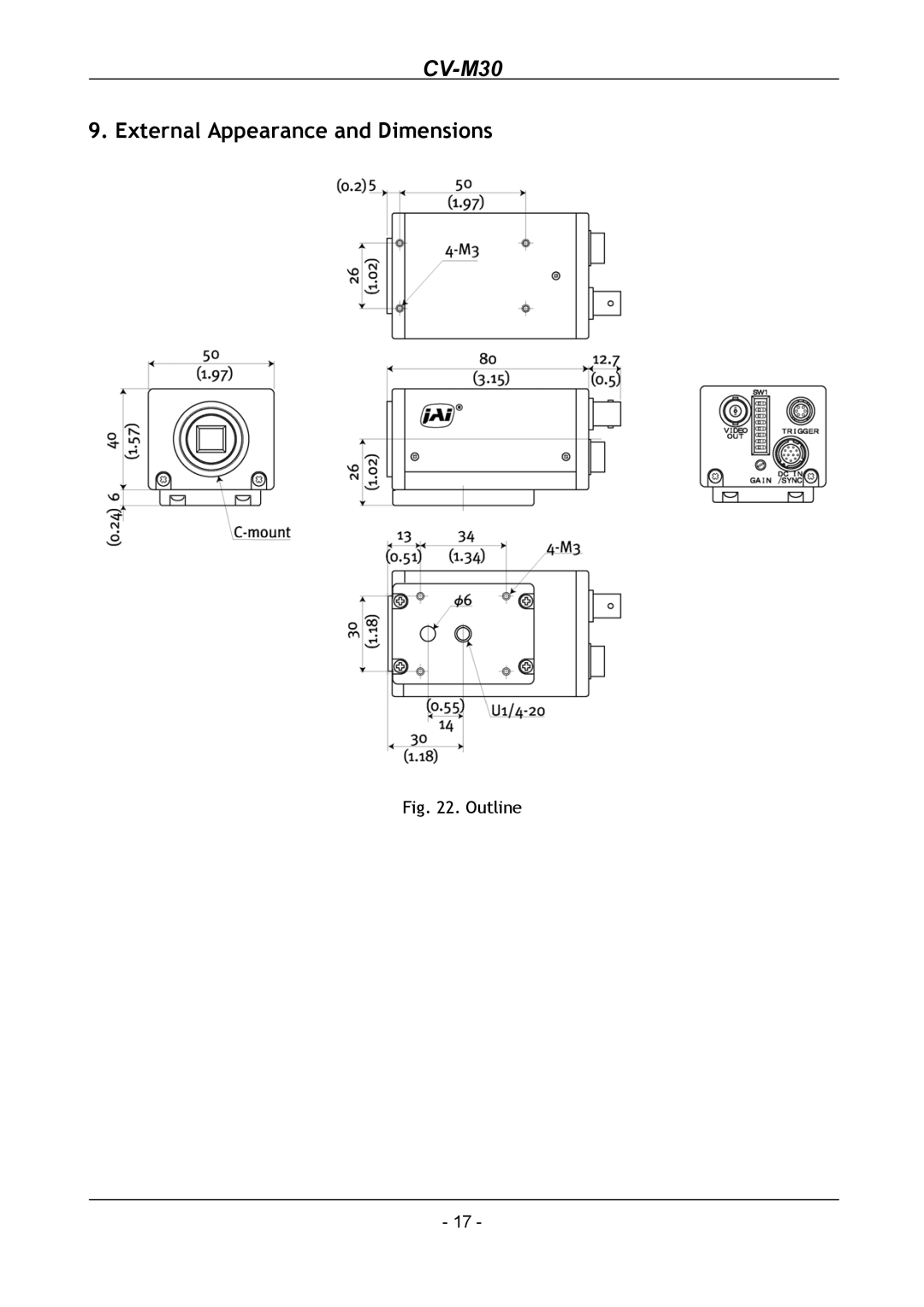 JAI CV-M30 operation manual External Appearance and Dimensions, Outline 