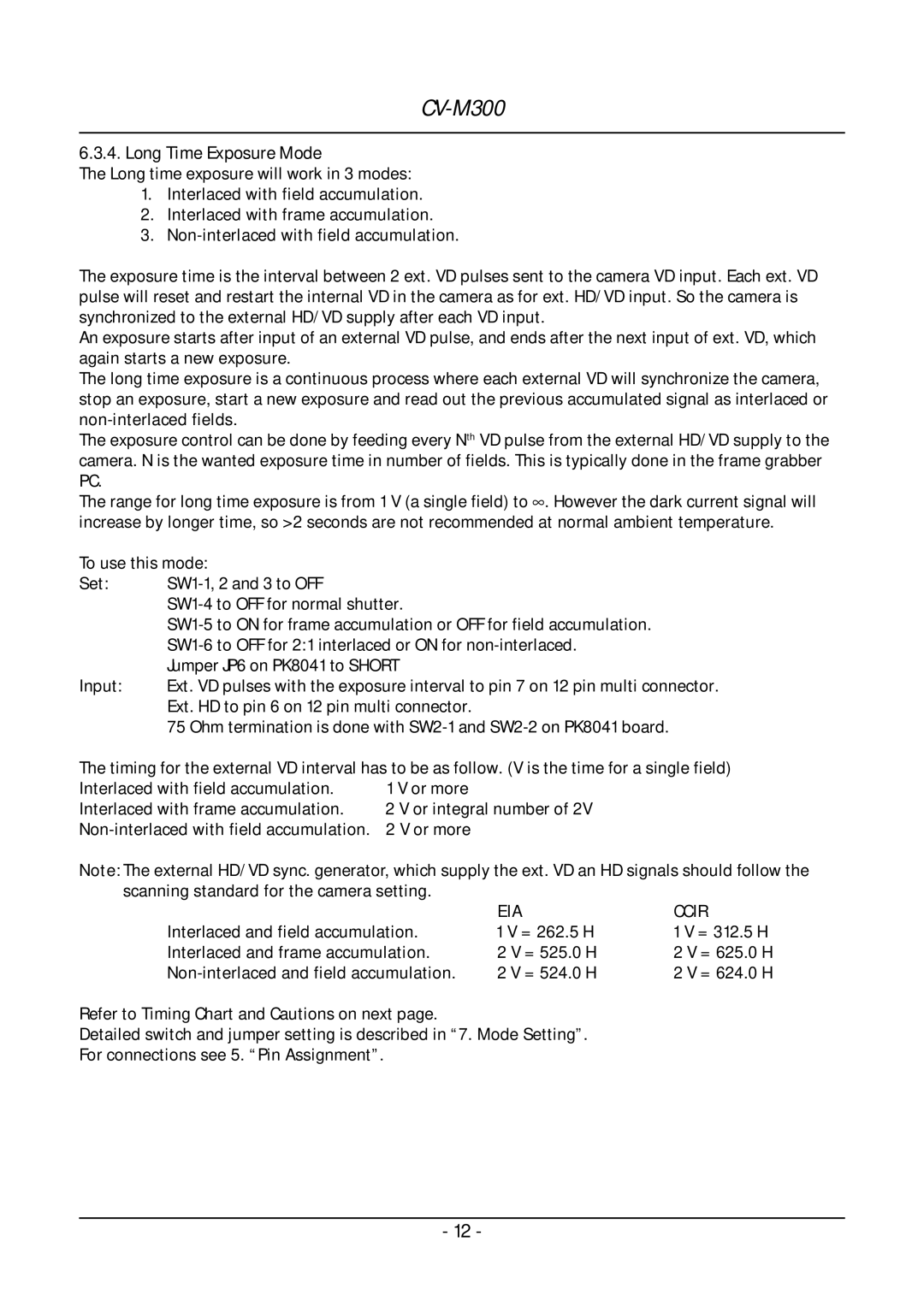 JAI CV-M300 operation manual Long Time Exposure Mode, EIA Ccir 