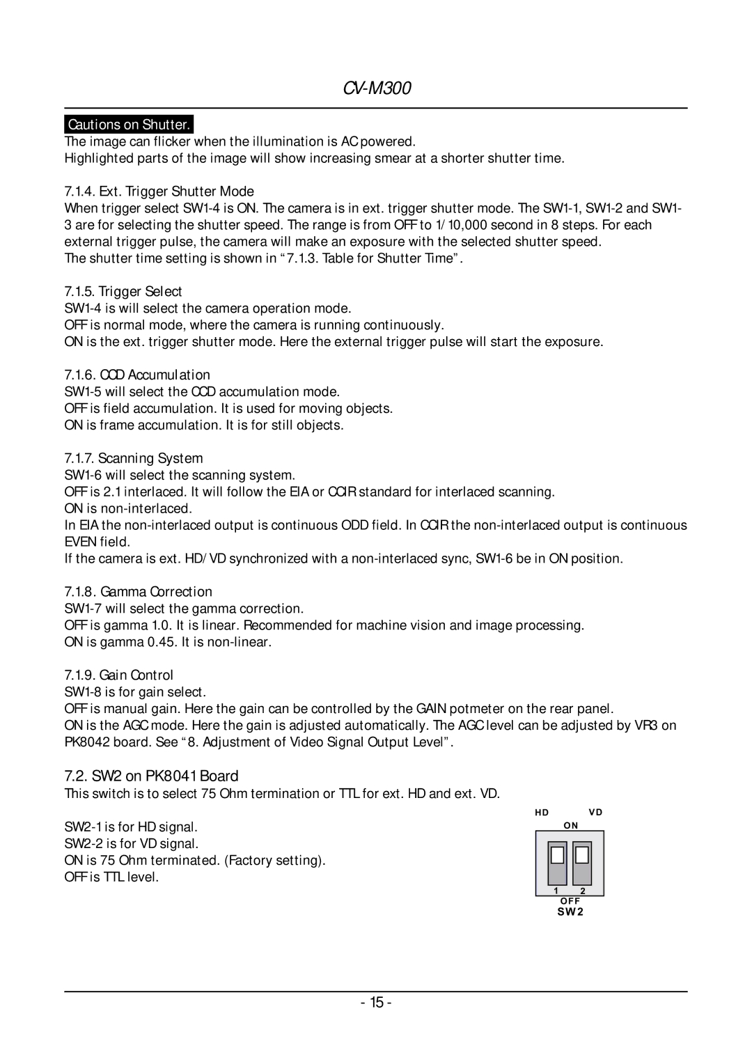 JAI CV-M300 operation manual SW2 on PK8041 Board 