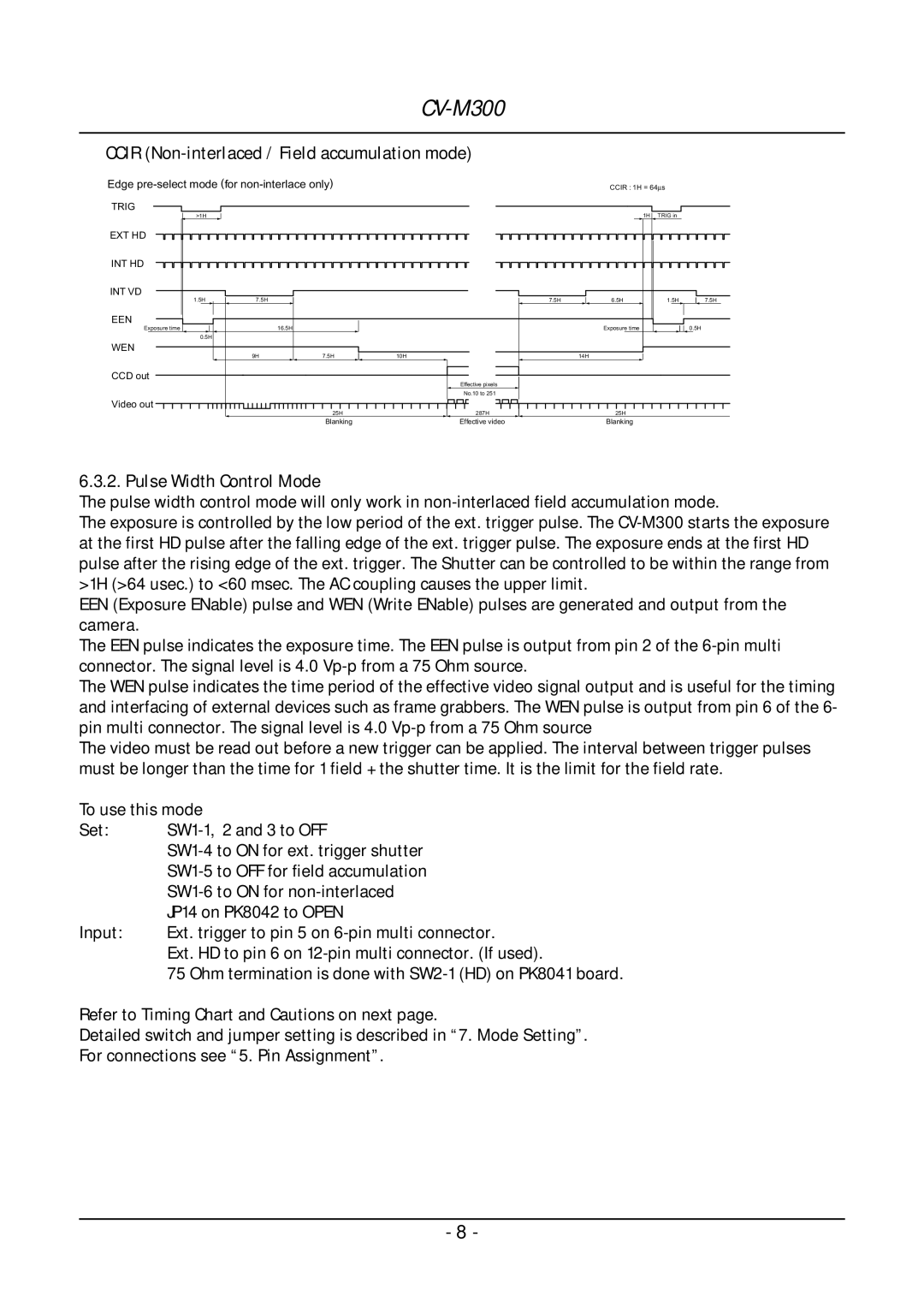 JAI CV-M300 operation manual Ccir Non-interlaced / Field accumulation mode, Pulse Width Control Mode 