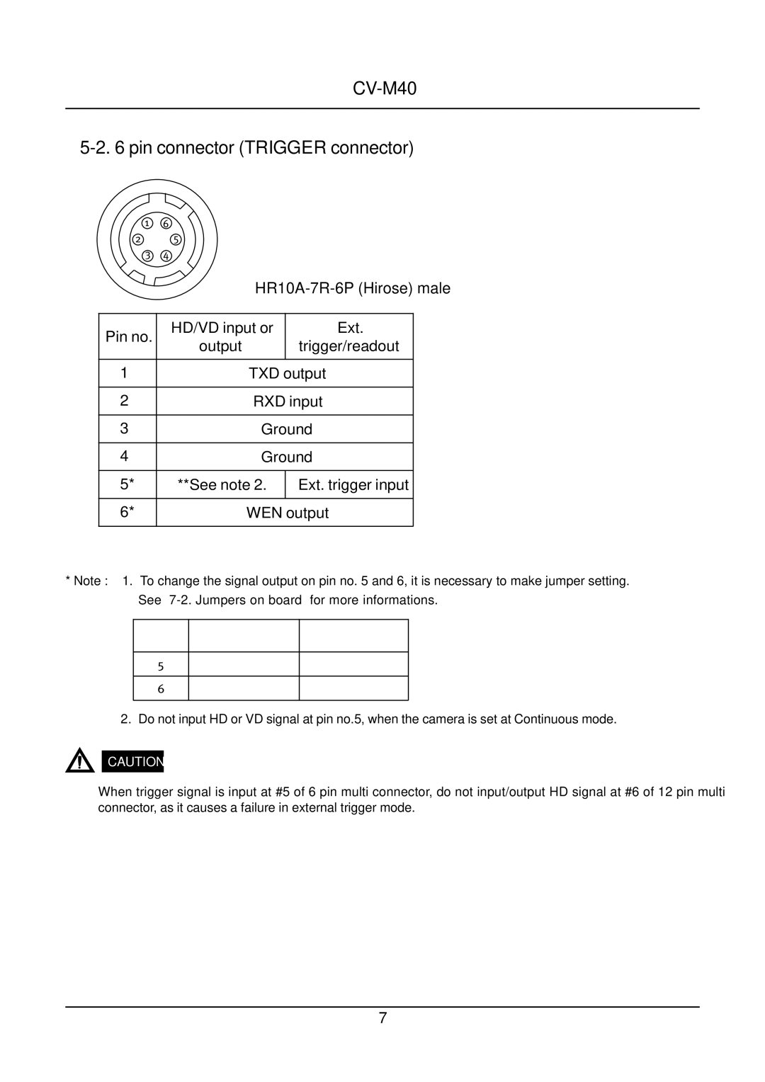 JAI CV-M40 operation manual Pin connector Trigger connector, Output, Male, RXDinput 