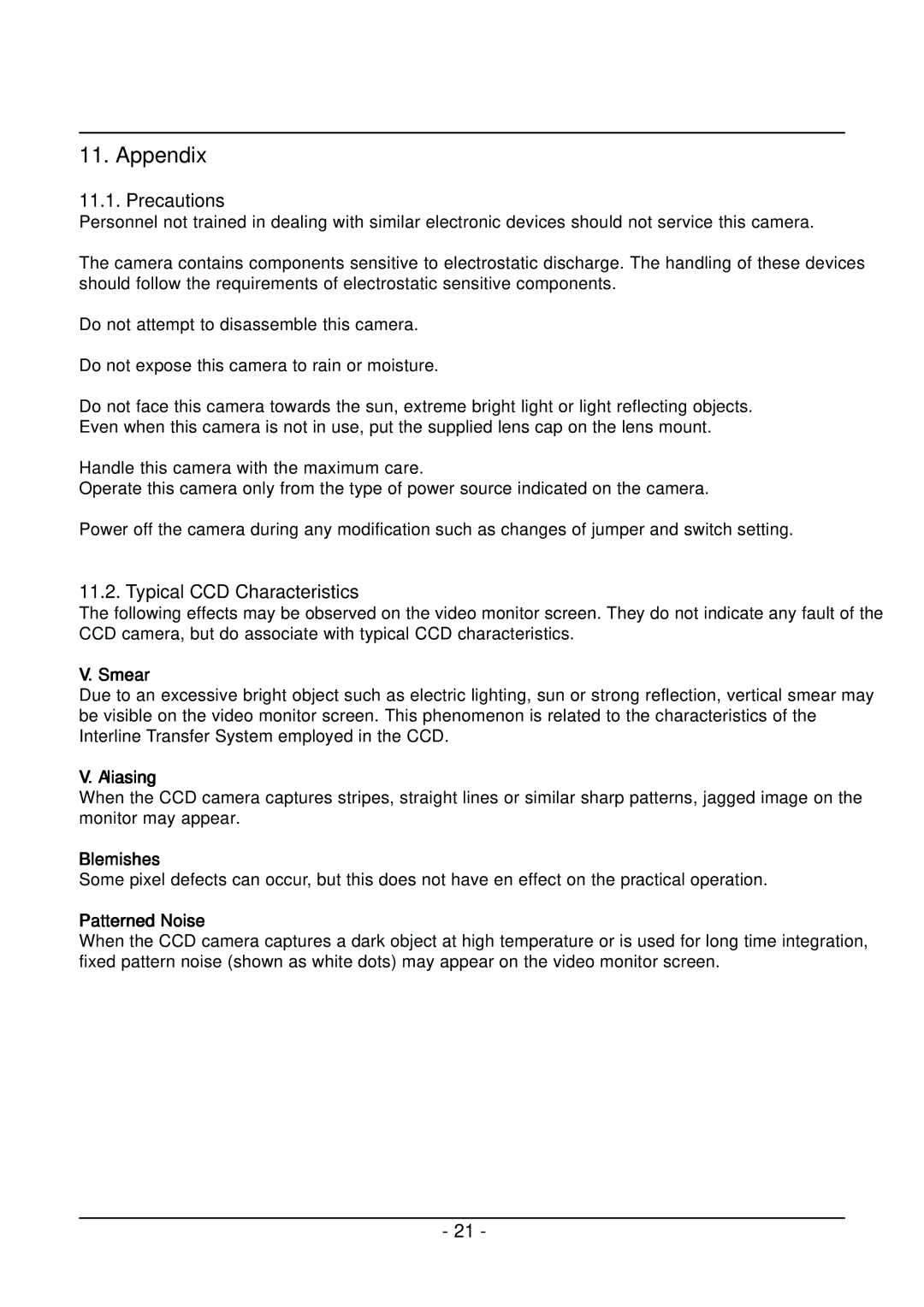 JAI CV-M50 operation manual Appendix, Precautions, Typical CCD Characteristics 