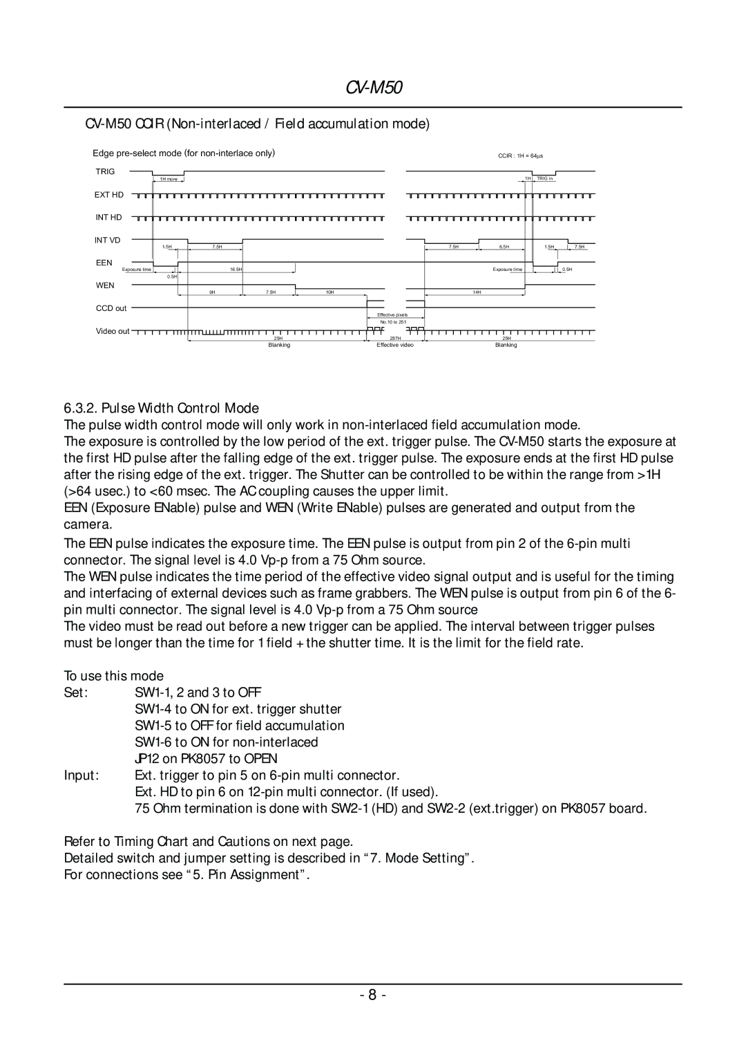 JAI operation manual CV-M50 Ccir Non-interlaced / Field accumulation mode, Pulse Width Control Mode 