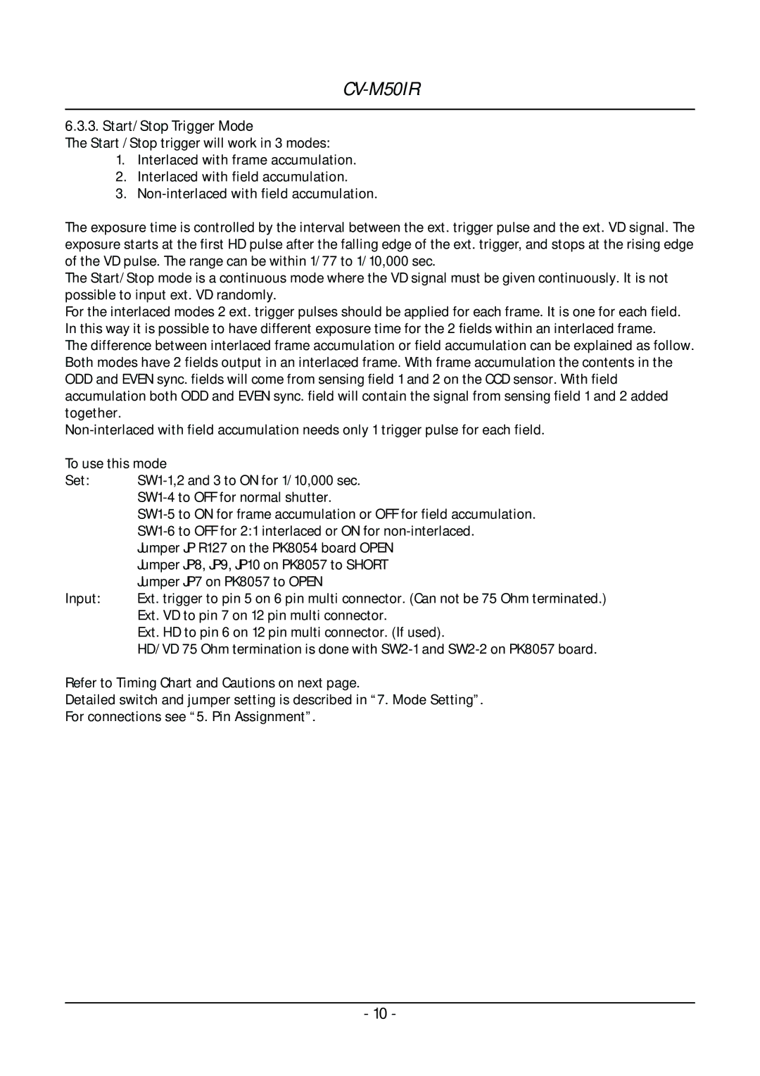 JAI CV-M50IR operation manual Start/Stop Trigger Mode 