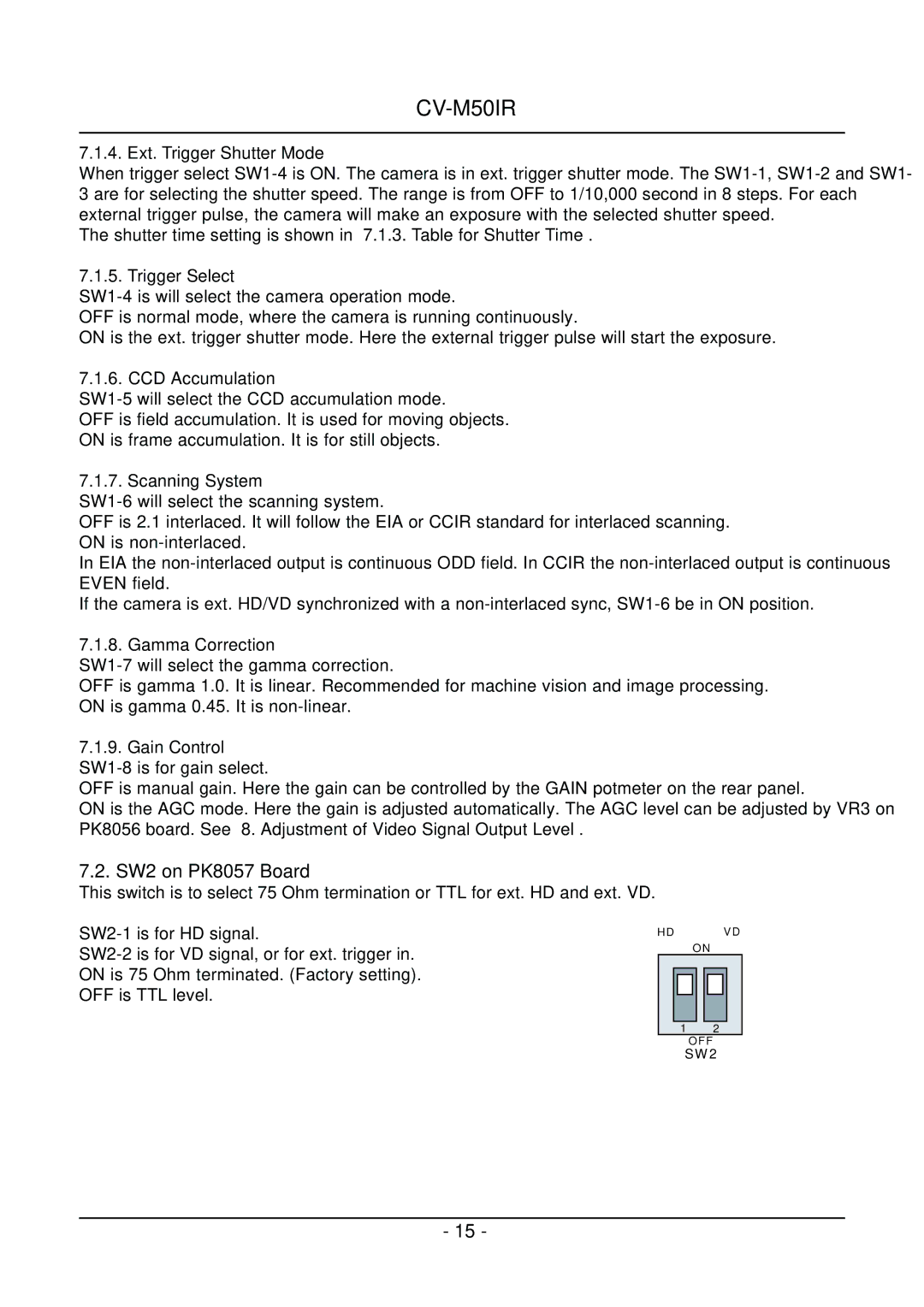 JAI CV-M50IR operation manual SW2 on PK8057 Board 