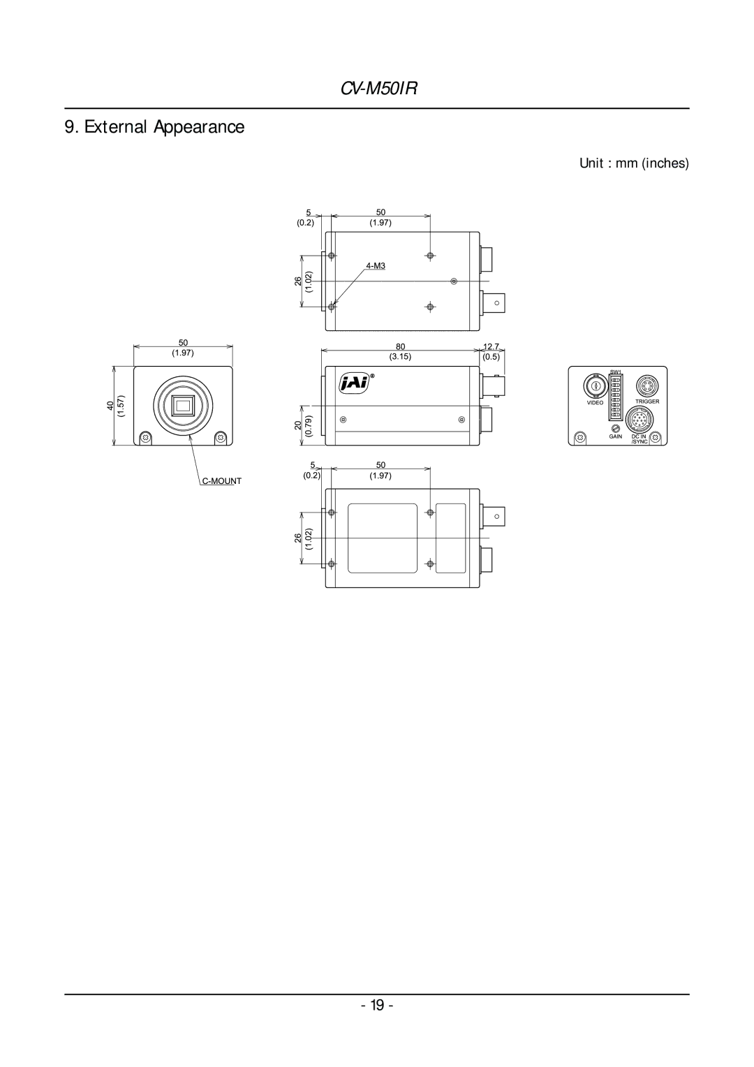 JAI CV-M50IR operation manual 126.02, External Appearance 