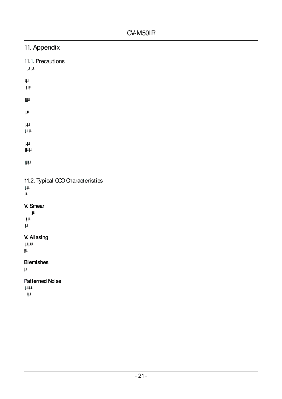 JAI CV-M50IR operation manual Appendix, Precautions, Typical CCD Characteristics 