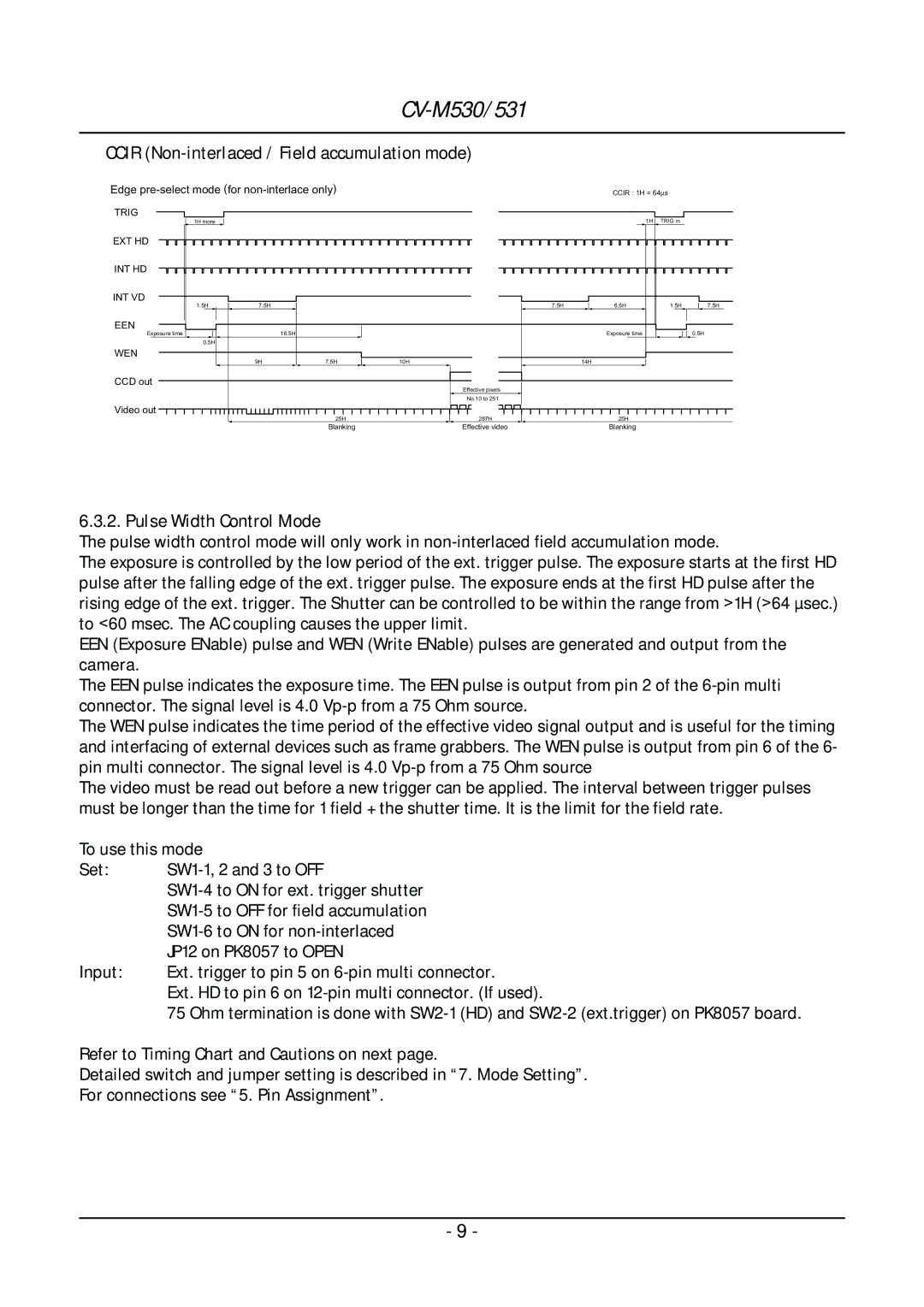 JAI CV-M530, CV-M531 operation manual Ccir Non-interlaced / Field accumulation mode, Pulse Width Control Mode 