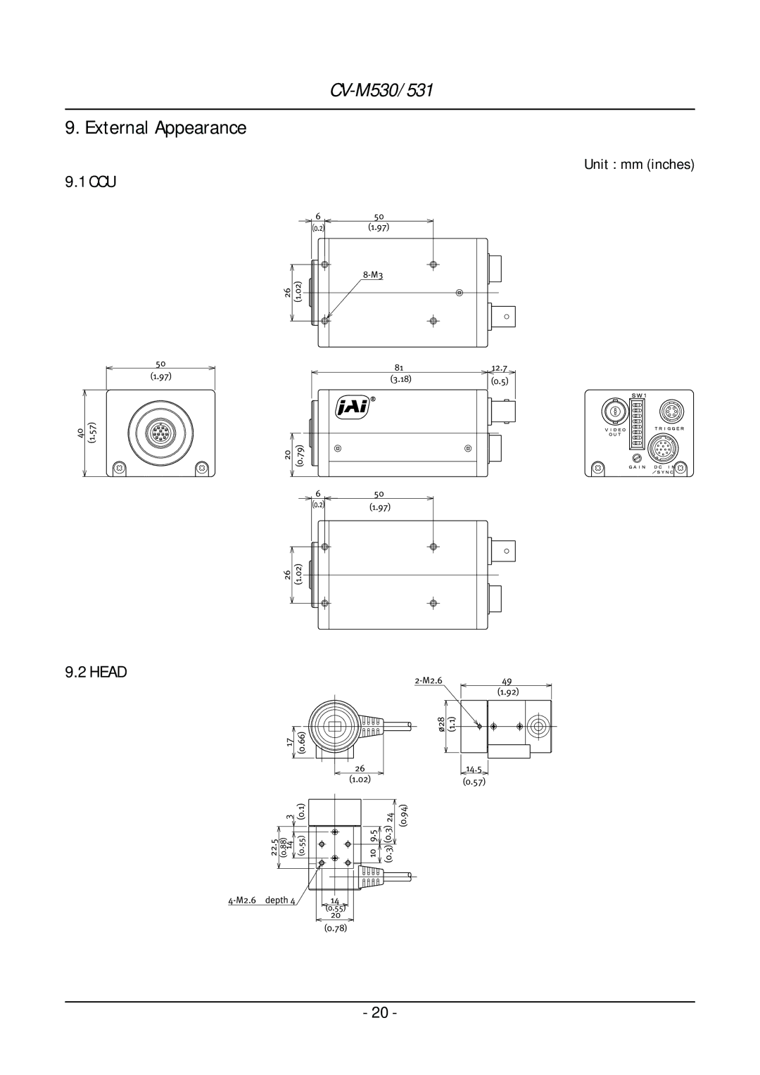 JAI CV-M531, CV-M530 operation manual External Appearance, Ccu, Head 