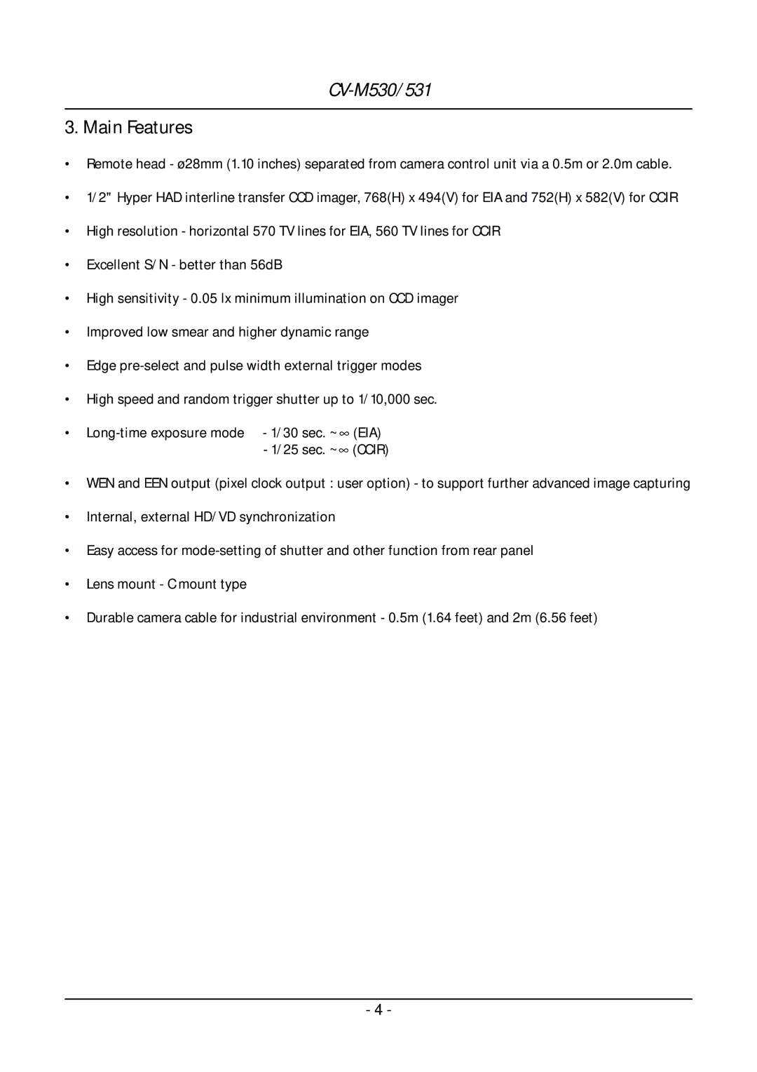 JAI CV-M531, CV-M530 operation manual Main Features 