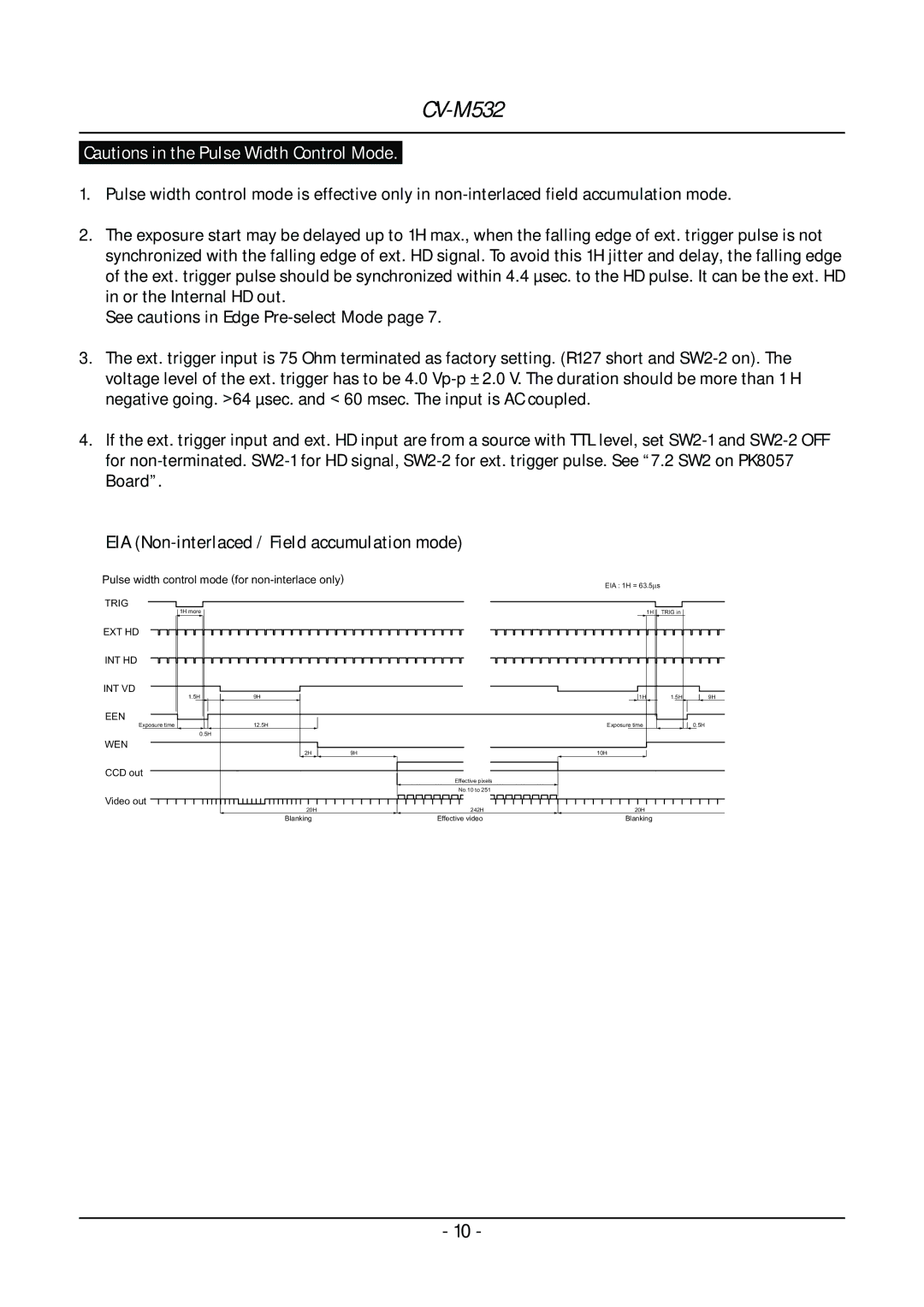 JAI CV-M532 operation manual Pulse width control mode for non-interlace only 