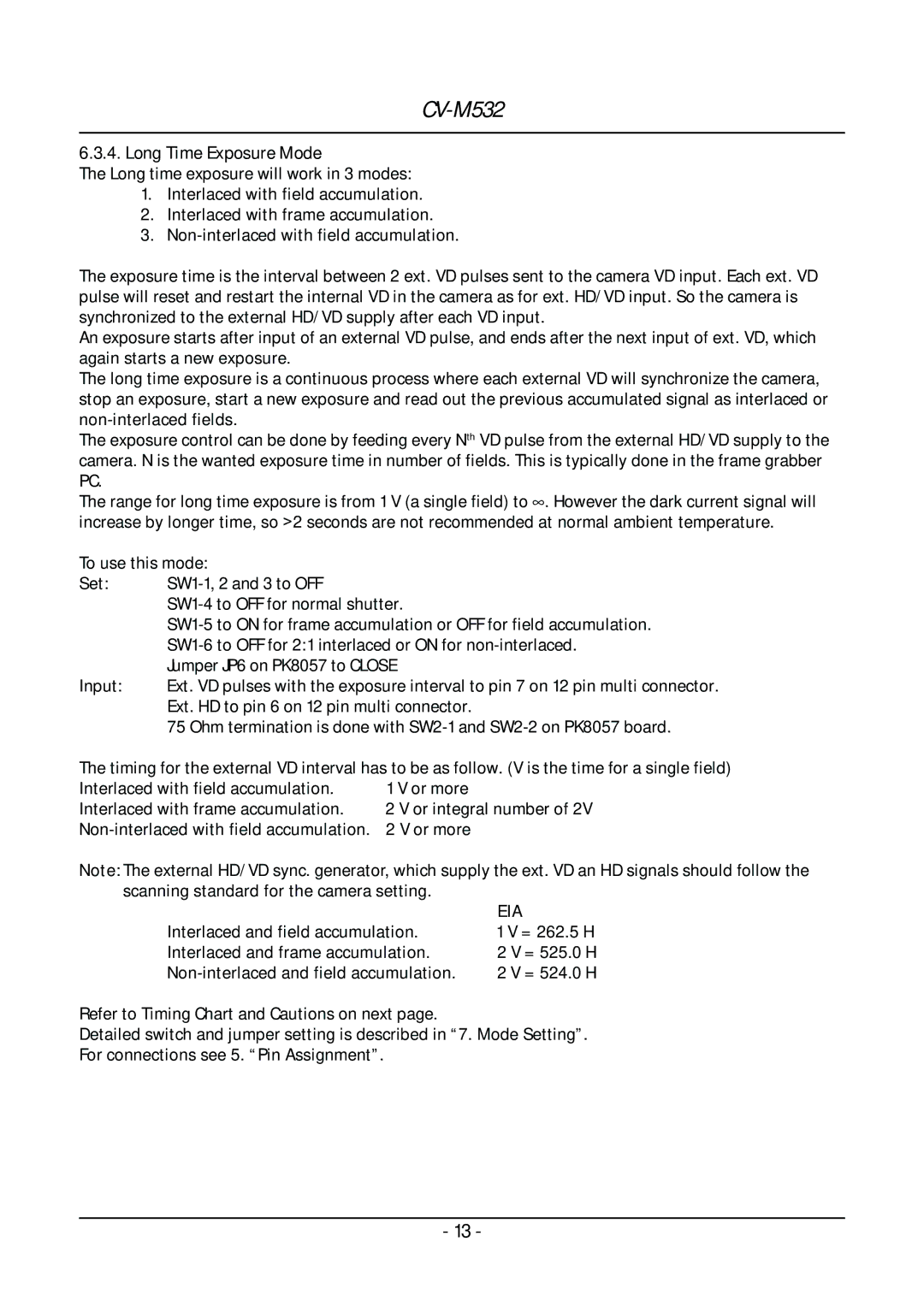 JAI CV-M532 operation manual Long Time Exposure Mode, Eia 