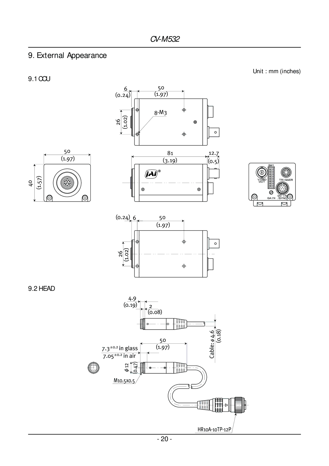 JAI CV-M532 operation manual External Appearance, Ccu, Head 