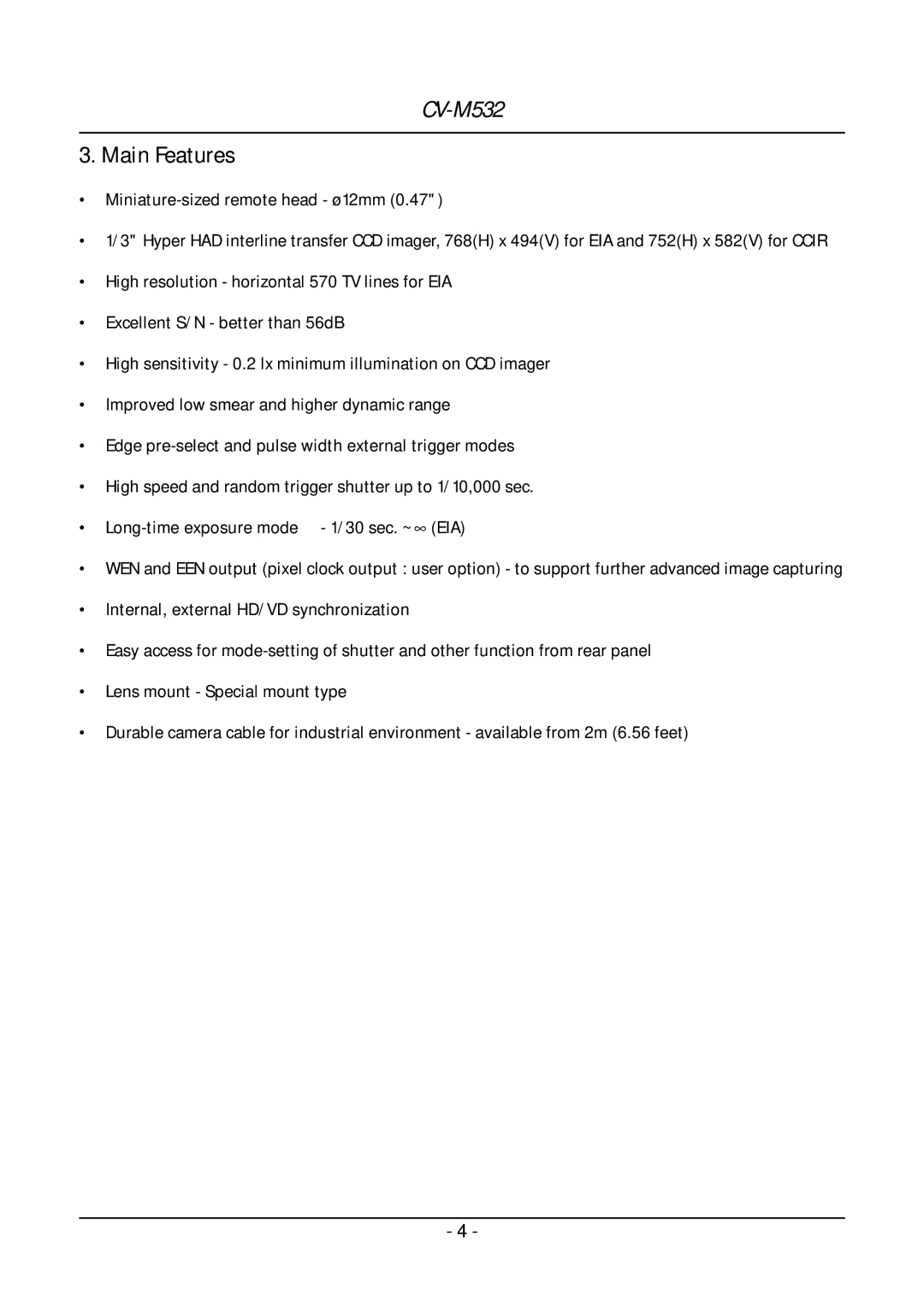 JAI CV-M532 operation manual Main Features 